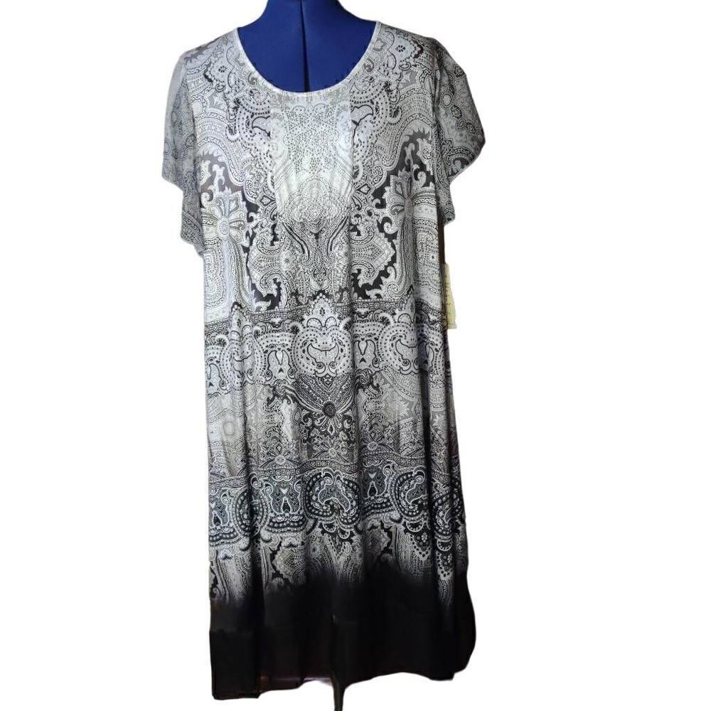 One World Women's Paisley Pattern Embellished Sheath Dress White & Black XL NWT
